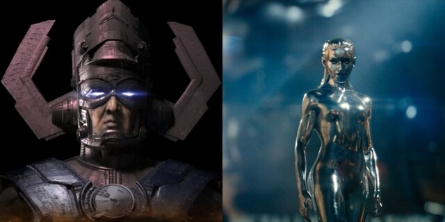 Ralph Ineson as Galactus & Julia Garner as Silver Surfer Shalla-Bal in 'The Fantastic Four: First Steps'