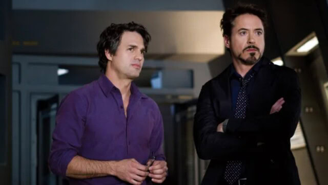 Mark Ruffalo and Robert Downey Jr. as Bruce Banner and Tony Stark