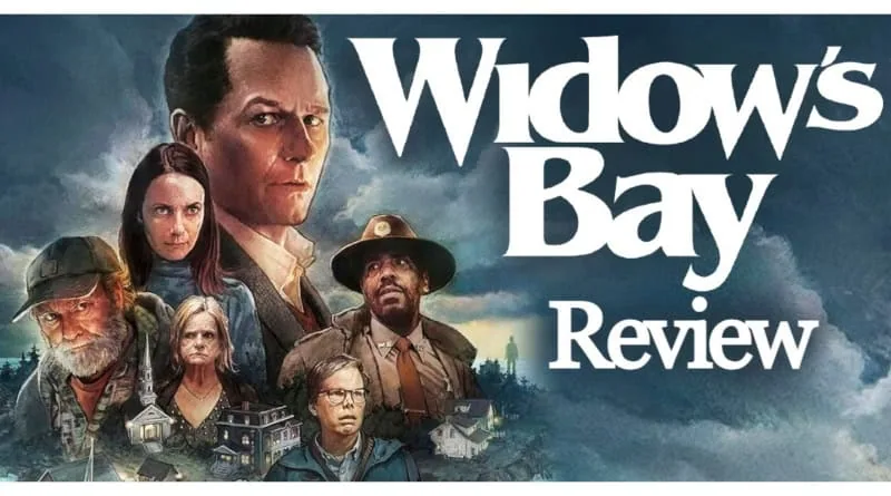 Widow's Bay review poster featuring characters from the series.