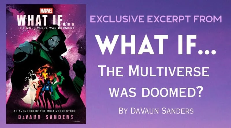 'What If... The Multiverse Was Doomed?' by DaVaun Sanders, featuring a cosmic background and superhero characters.