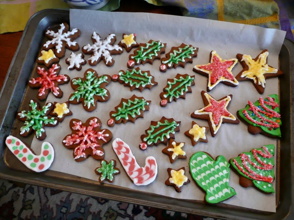 Gingerbread cookies decorated with royal icing