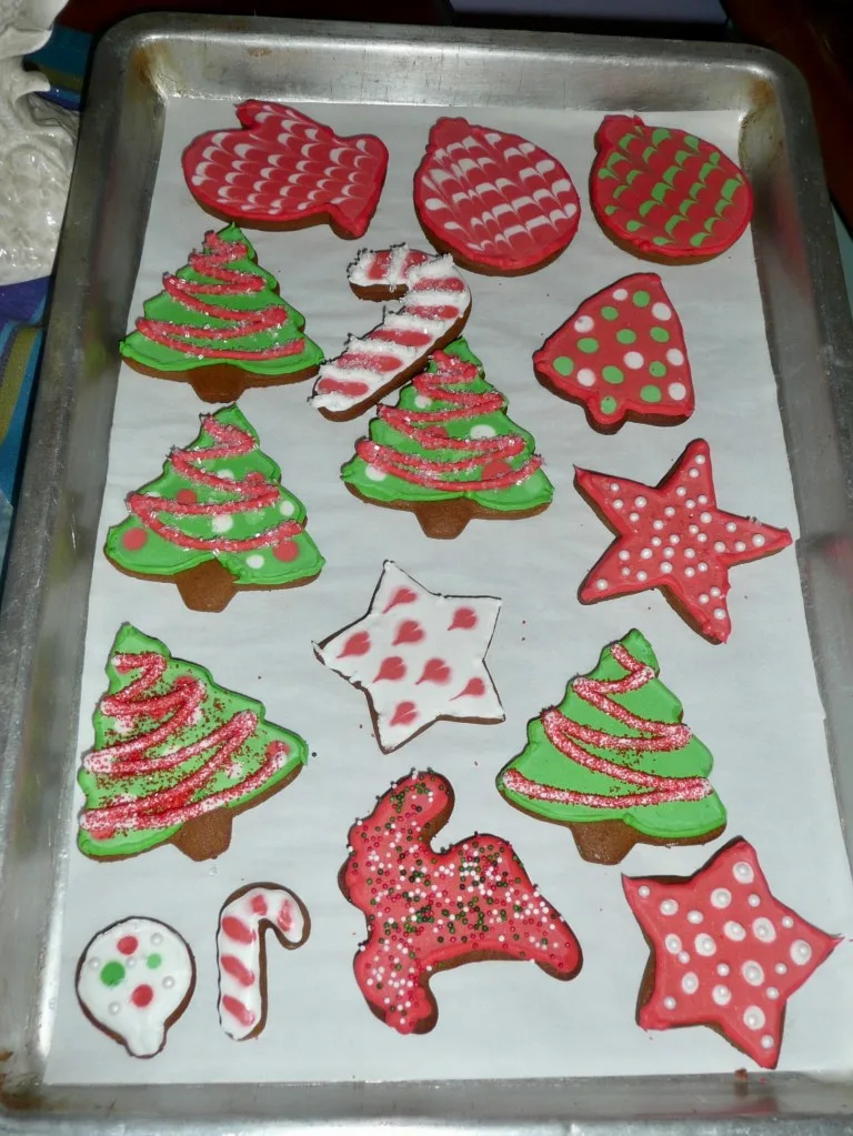 Gingerbread cookies decorated with royal icing