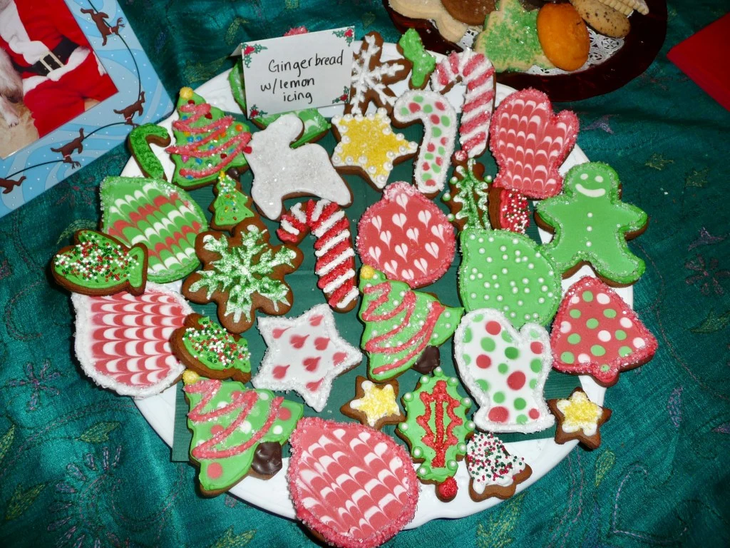 Gingerbread cookies decorated with royal icing