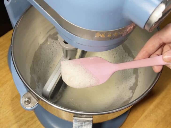 photo of meringue powder and lemon juice whipped to a beer foam for royal icing recipe with meringue powder 