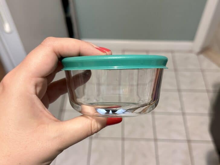 1 cup glass pyrex bowl using for storing royal icing