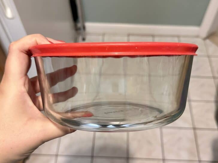 7 cup glass pyrex bowl using for storing royal icing