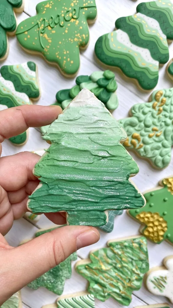 tree cookie decorated with royal icing