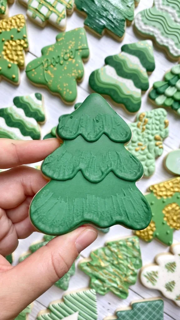tree cookie decorated with royal icing