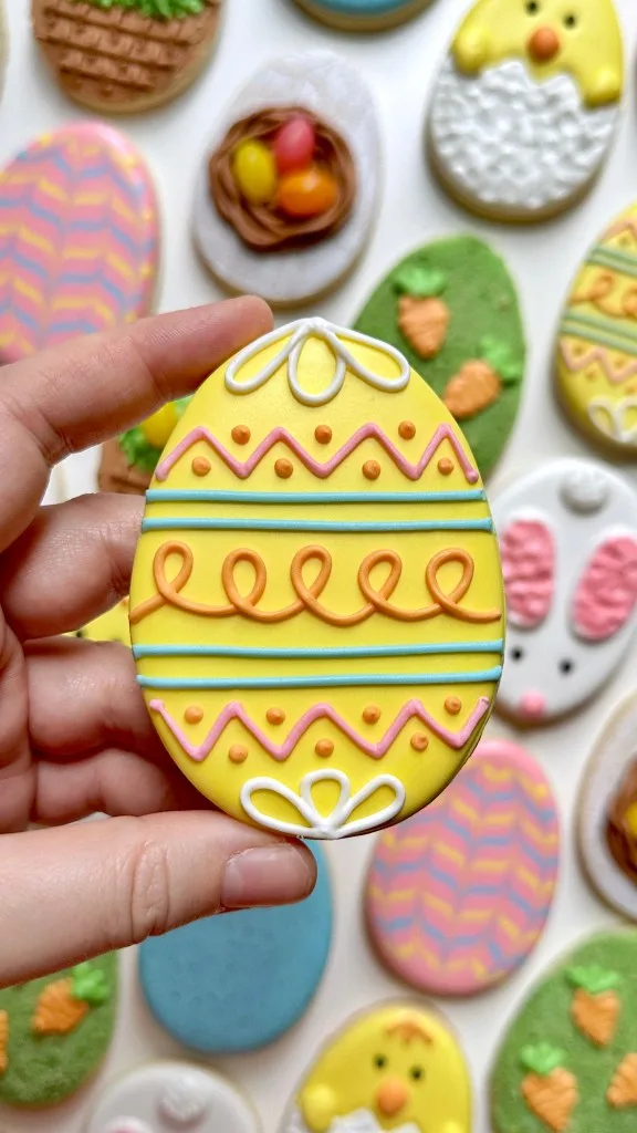 easter egg cookie decorated with royal icing