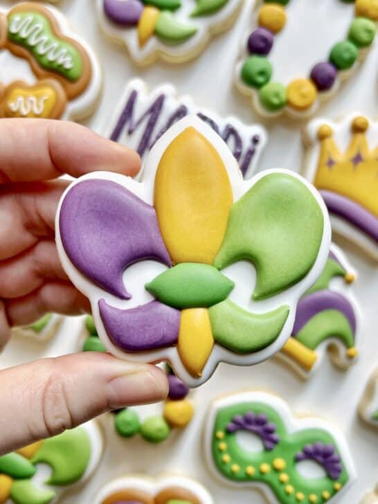 royal icing cookie with a crater 