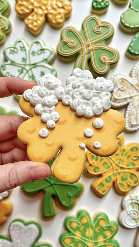 beer clover cookie decorated with royal icing 