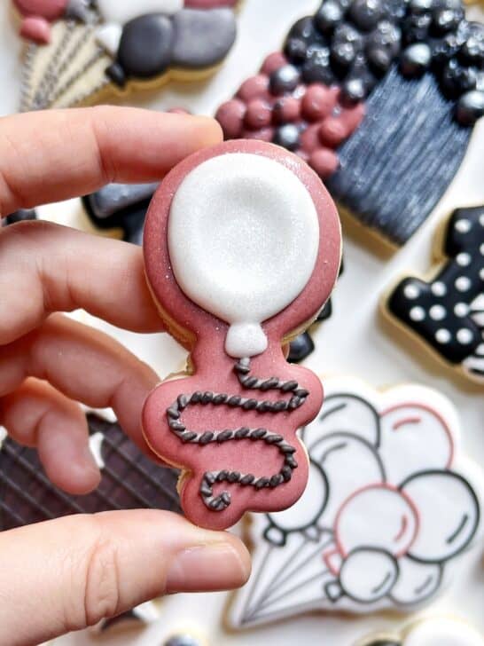 royal icing cookie with a crater 