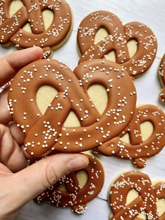 royal icing cookie with a crater 