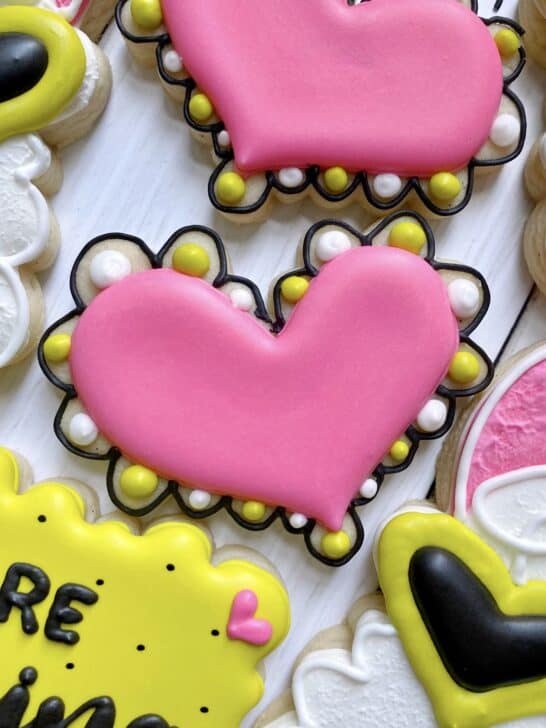 royal icing cookie with a crater 