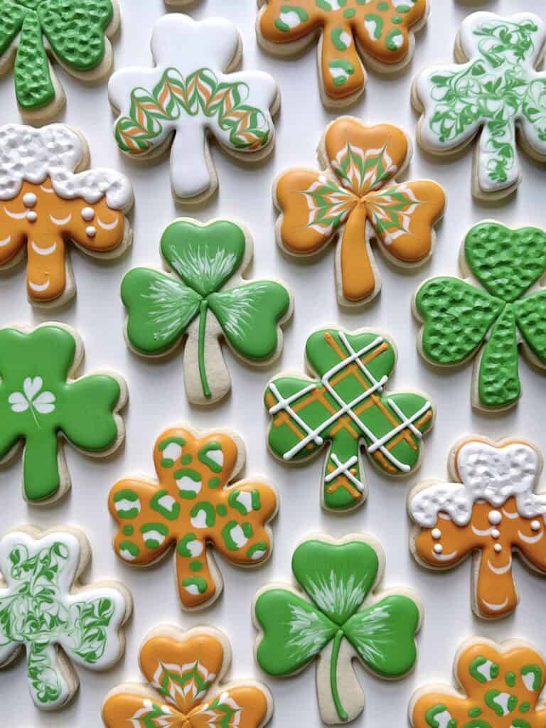 photo of shamrock cookies with perfect royal icing consistency not too thick or too thin