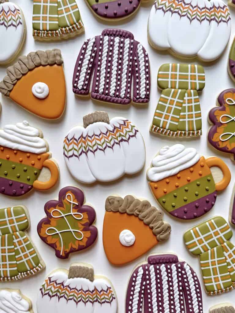 photo of fall cookies with perfect royal icing consistency not too thick or too thin