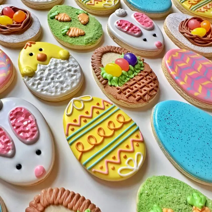 easter egg sugar cookies decorated with royal icing