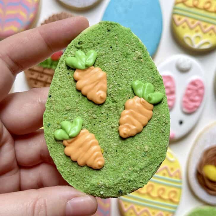 carrots easter egg sugar cookie decorated with royal icing