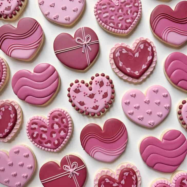 heart cookies decorated with royal icing