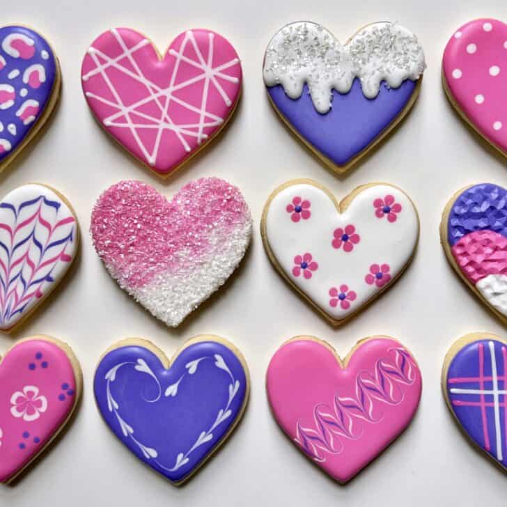 12 easy heart cookies decorated with royal icing 