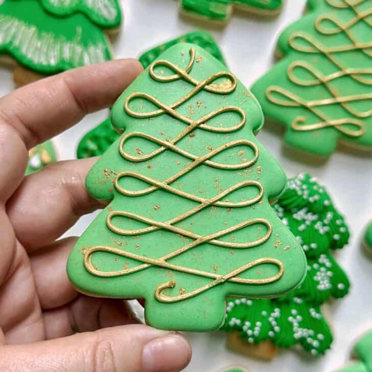 nutcracker christmas tree cookie with royal icing