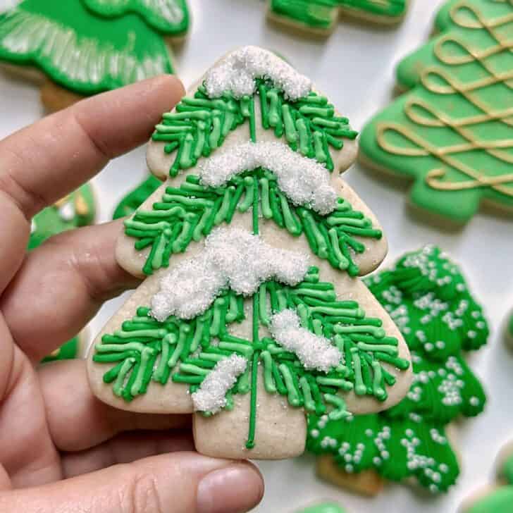 realistic christmas tree cookie with royal icing