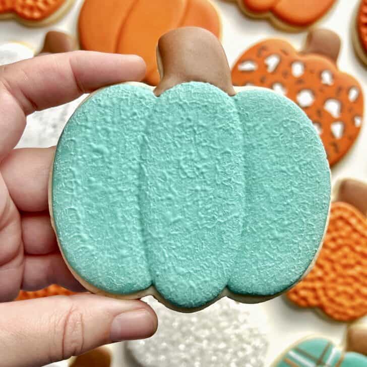 teal bear Pumpkin Cookies with royal icing
