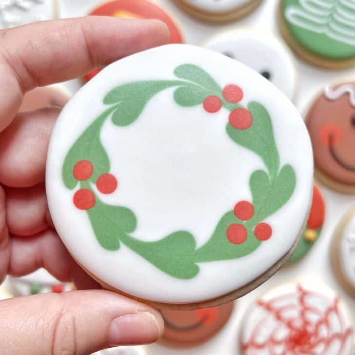 wreath Cookies decorated with royal icing