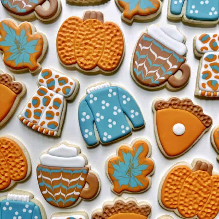 fall sugar cookies decorated with royal icing