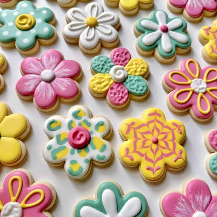 flower cookies decorated with royal icing