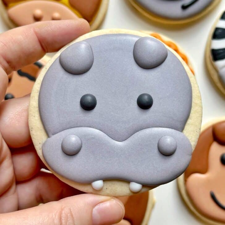 hippo Cookies decorated with royal icing