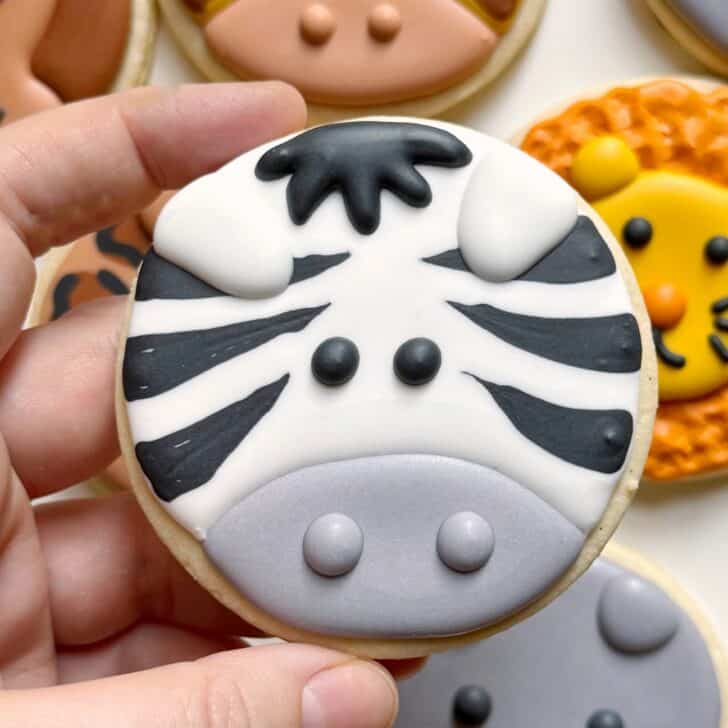 zebra Cookies decorated with royal icing