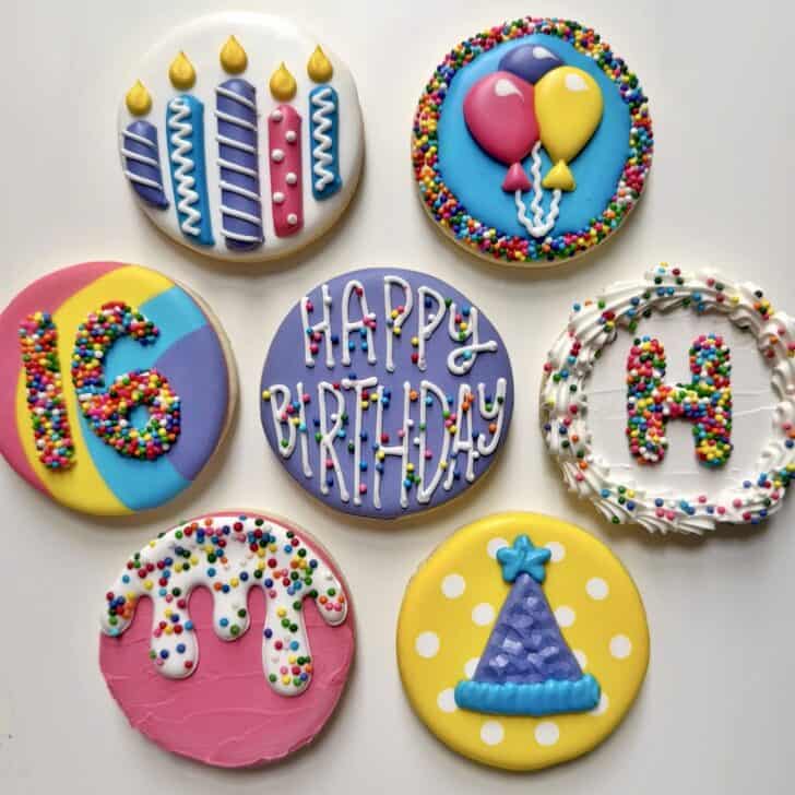 birthday cookies decorated with royal icing