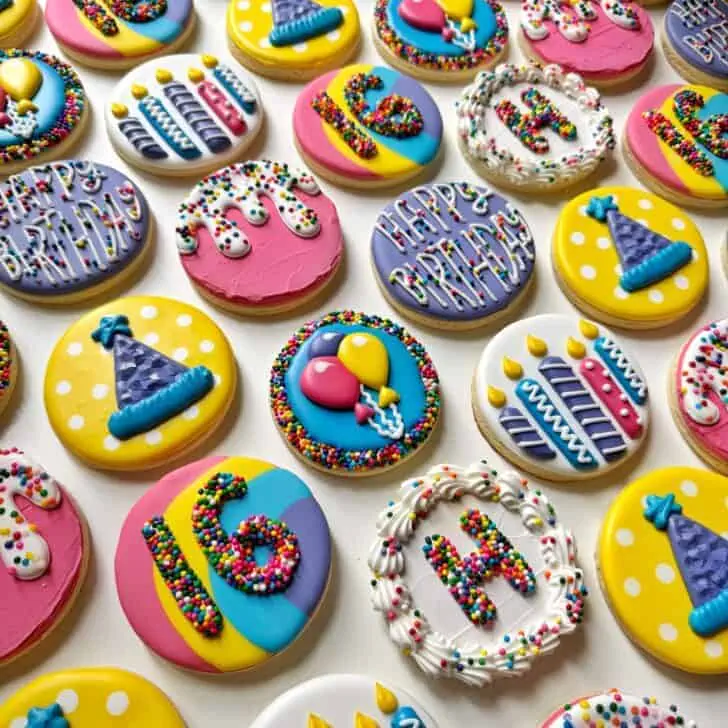 birthday cookies decorated with royal icing