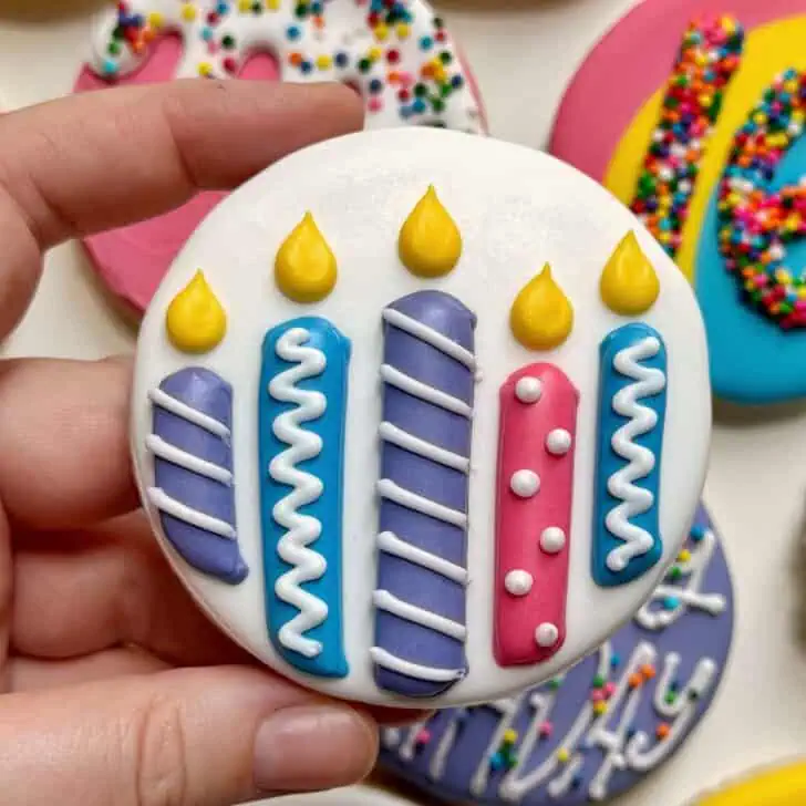 birthday candle cookies decorated with royal icing
