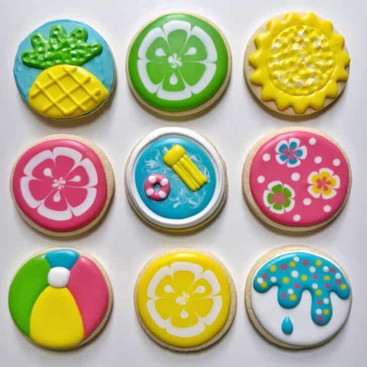 Easy Summer Sugar Cookies decorated with royal icing