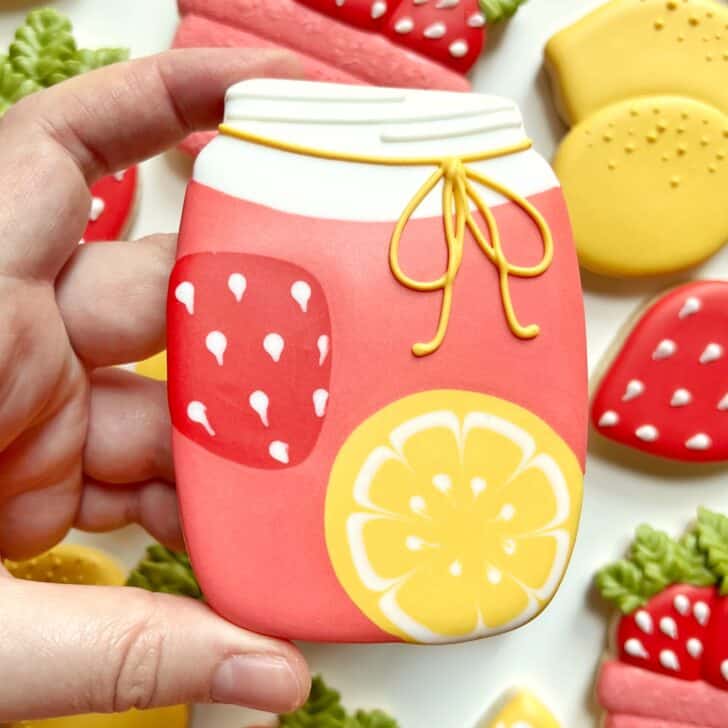 Strawberry Lemonade mason jar Cookies decorated with royal icing