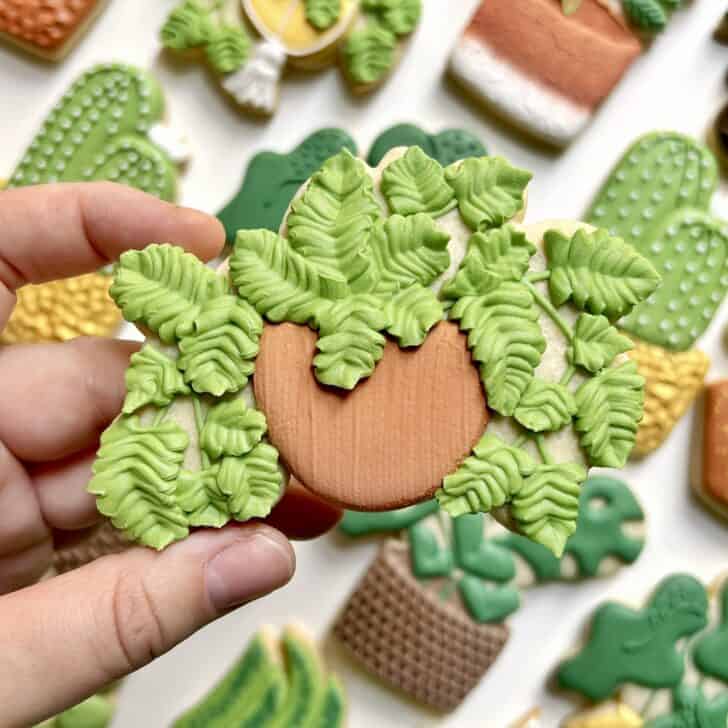 fern Cookies decorated with royal icing