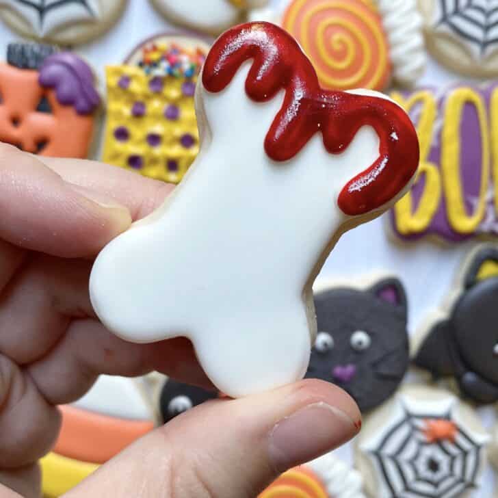 bone cookie decorated with royal icing