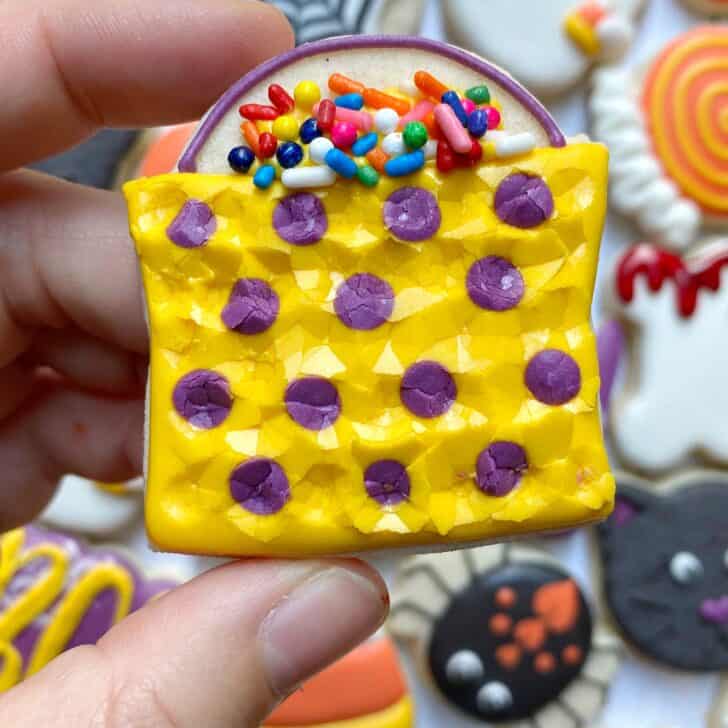 candy bucket cookies decorated with royal icing