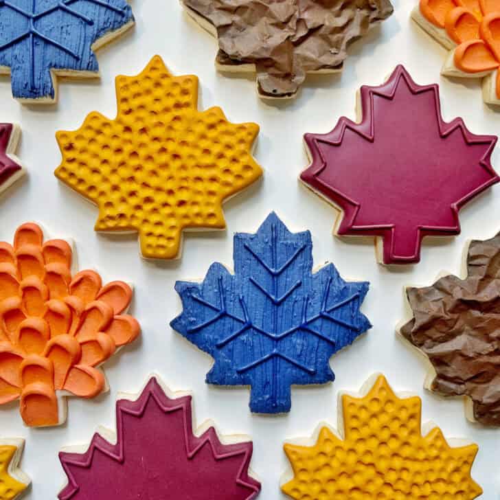 Easy Decorated Maple Leaf Cookies with royal icing