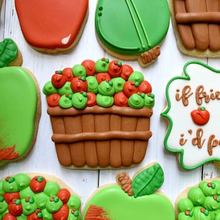 Apple Basket Cookies decorated with royal icing