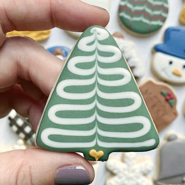 Mini Christmas Tree Cookies decorated with royal icing