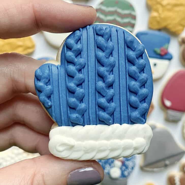 Mitten Christmas Cookies decorated with royal icing 