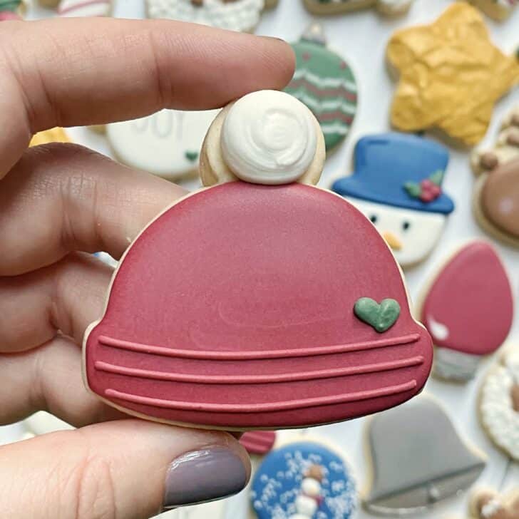 Winter Hat Cookies decorated with royal icing