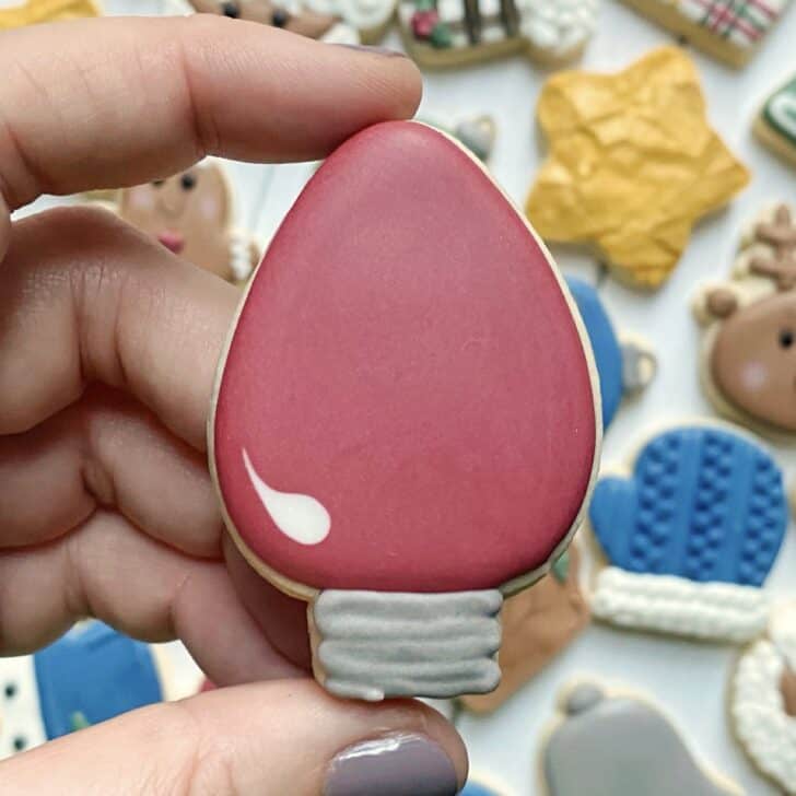 Light Bulb Christmas Cookies decorated with royal icing