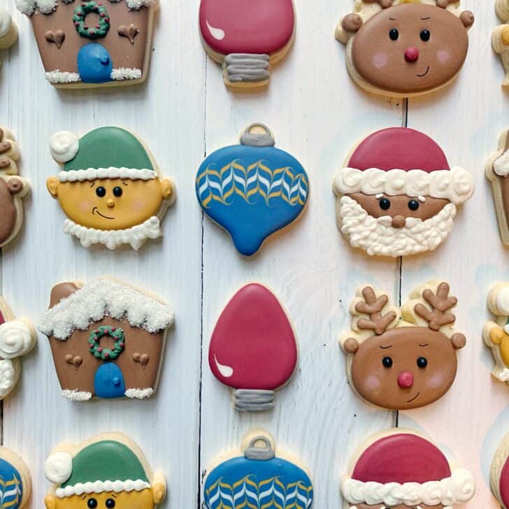 mini christmas cookies decorated with royal icing 