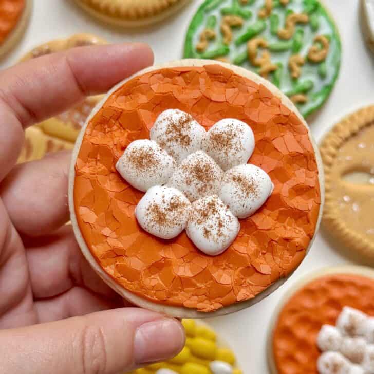 sweet potato casserole cookie decorated with royal icing