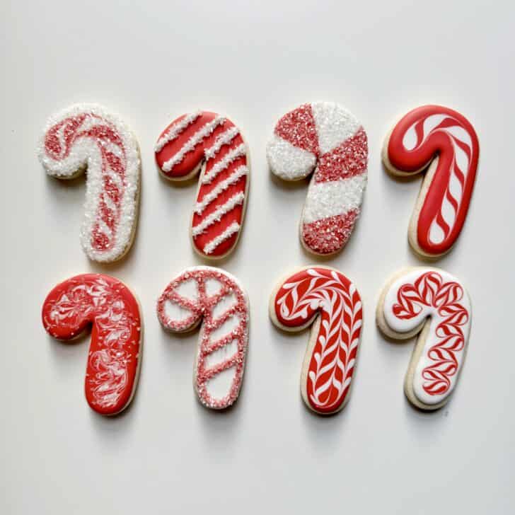 easy candy cane cookies decorated with royal icing