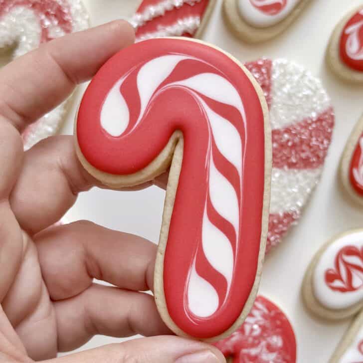 classic Candy Cane Cookie decorated with royal icing